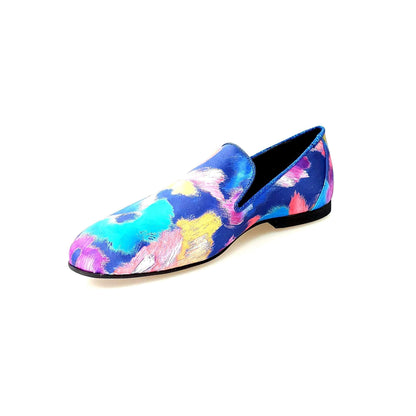 Mocassino uomo Admiral Iris Blue in tessuto Picasso blu con profili in lurex blu e rivestimento in vera pelle italiana.