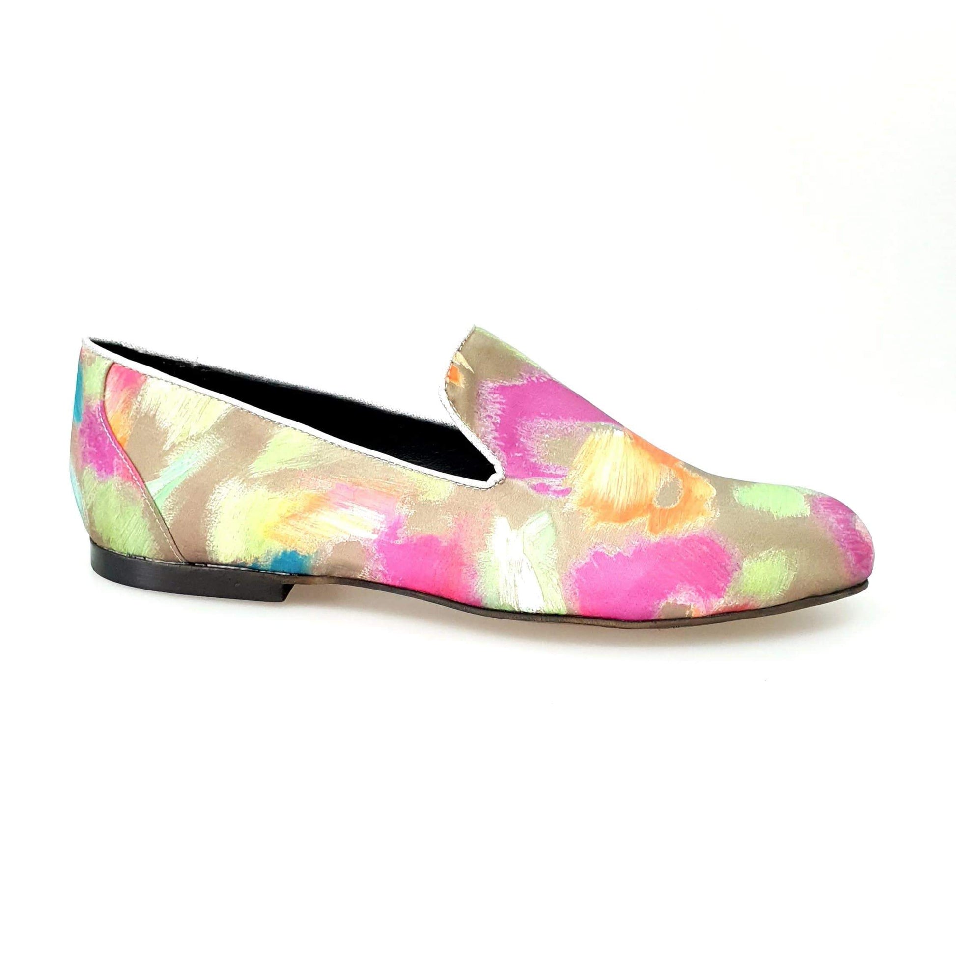 Mocassino uomo Admiral Iris Gold Green in tessuto Picasso verde con profili in lurex argento e dettagli in vera pelle italiana.