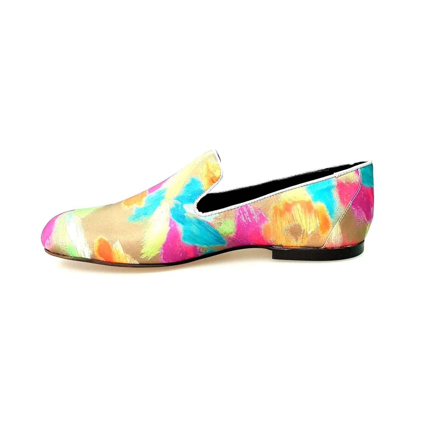 Scarpa mocassino uomo Wish Dance Shop Iris Gold Green in tessuto Picasso verde con profili in lurex argento e pelle italiana