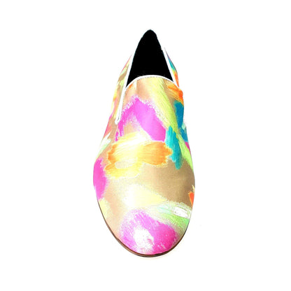 Scarpa mocassino uomo Admiral Iris Gold Green in tessuto Picasso verde con dettagli in lurex argento e rivestimento in pelle italiana