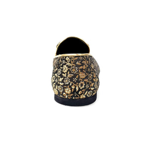 Doge (800PJ) - Men's Moccasin in Gold Floral Venetian Fabric with Gold Lurex Profiles Covered in Genuine Italian Leather
