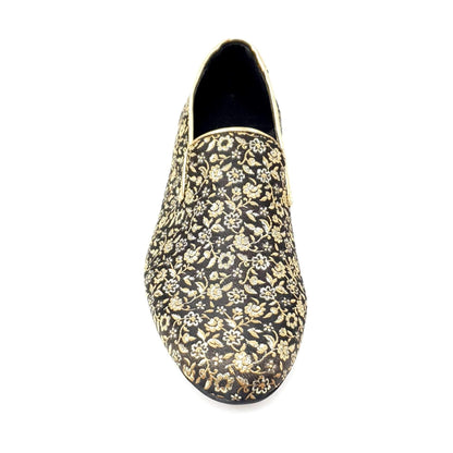 Mocassino uomo Doge 800PJ in tessuto veneziano fiorato oro con dettagli in lurex oro e rivestimento in vera pelle italiana.