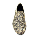 Load image into Gallery viewer, Doge (800PJ) - Men&#39;s Moccasin in Gold Floral Venetian Fabric with Gold Lurex Profiles Covered in Genuine Italian Leather
