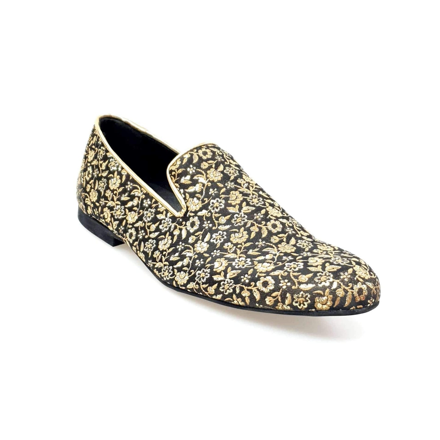 Mocassino da uomo Doge in tessuto veneziano fiorato oro con dettagli in lurex oro e rivestimento in vera pelle italiana.