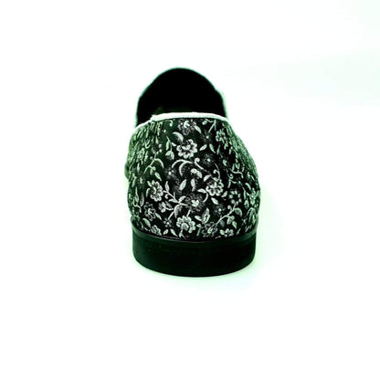 Mocassino da uomo Doge in tessuto veneziano fiorato silver con dettagli in lurex e rivestito in vera pelle italiana.
