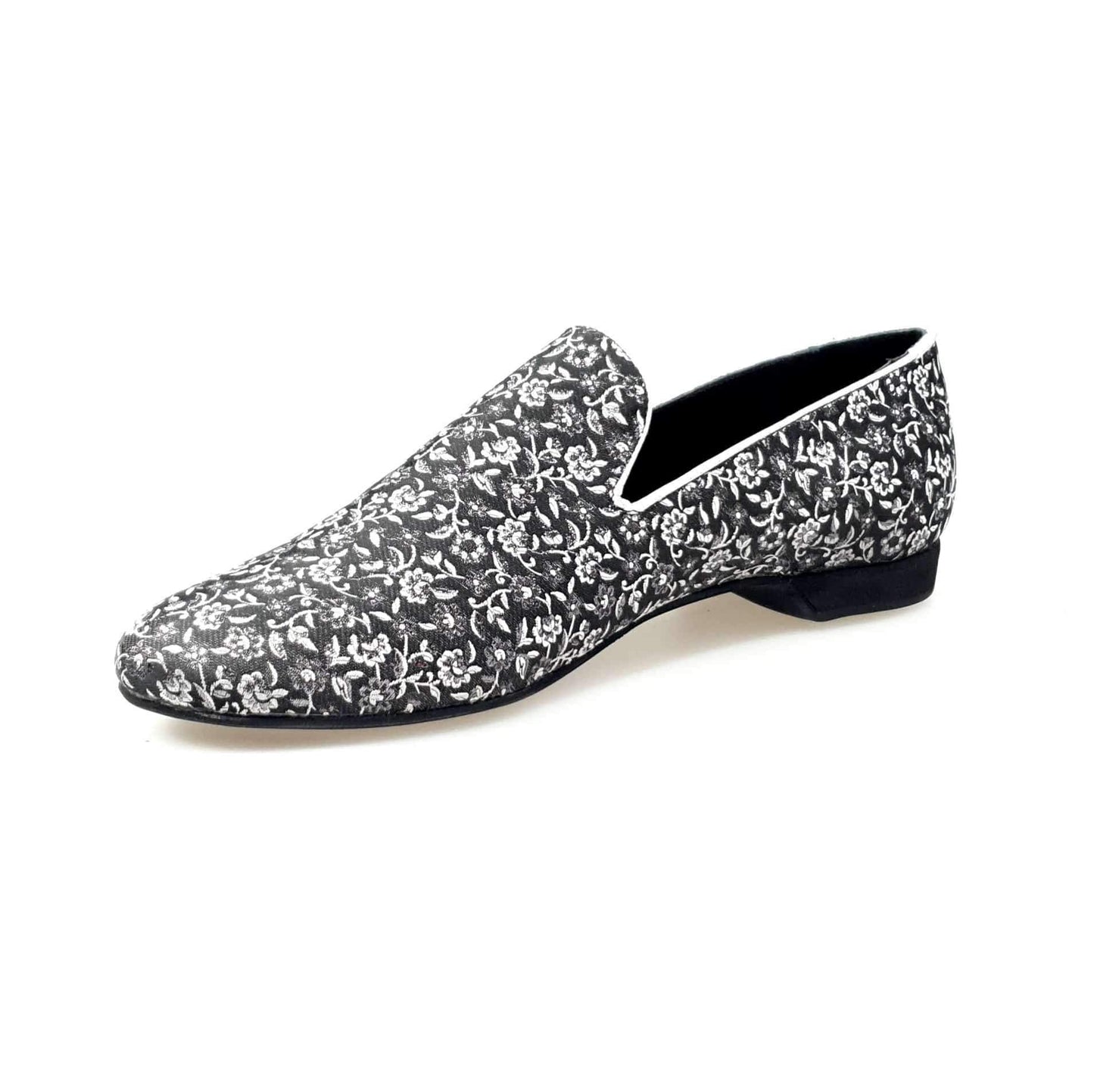 Mocassino uomo Doge 800PW in tessuto veneziano fiorato silver con profili in lurex e rivestito in vera pelle italiana.