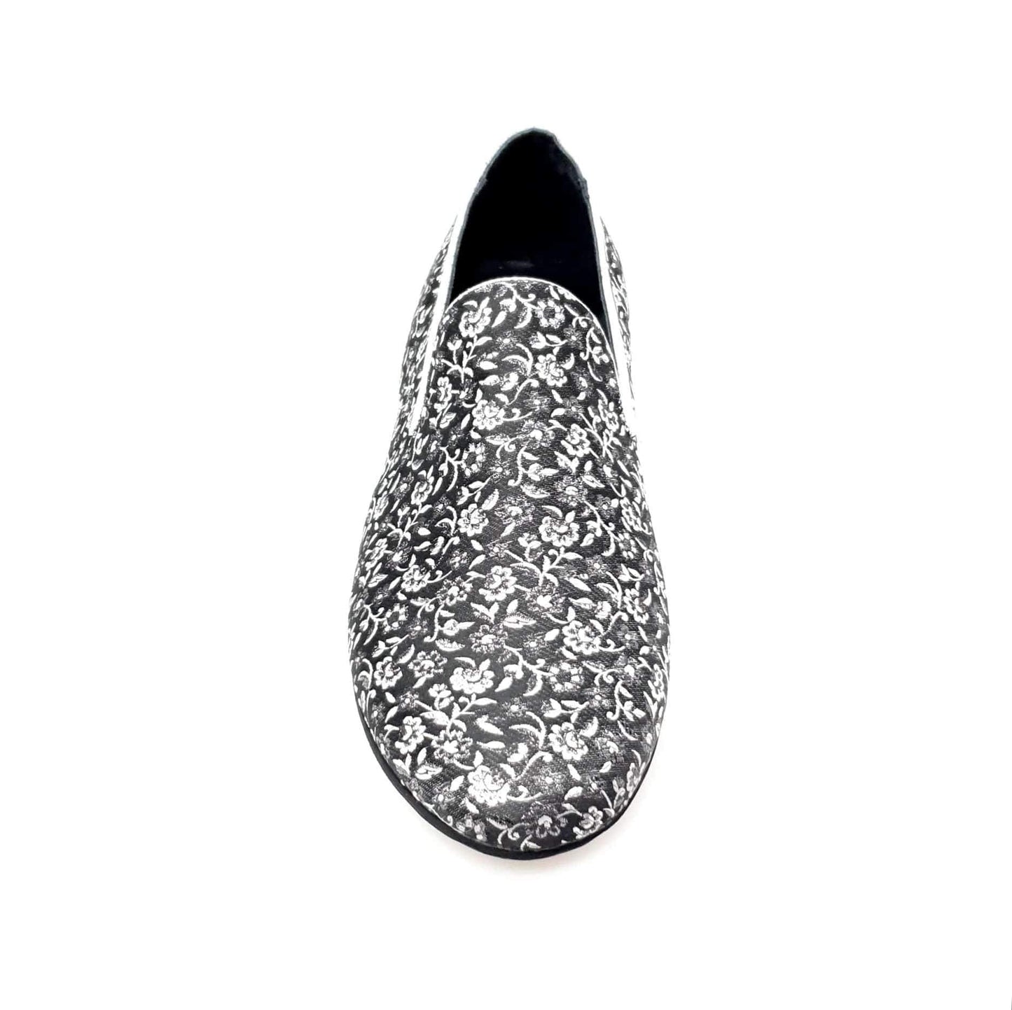 Mocassino da uomo Doge 800PW in tessuto veneziano fiorato argento con profili in lurex e rivestito in vera pelle italiana.