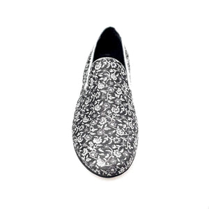 Doge (800PW) - Men's Moccasin in Silver Florato Venetian Fabric with Silver Lurex Profiles Covered in Genuine Italian Leather