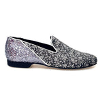 Load image into Gallery viewer, Doge (800B / PW) - Men&#39;s Moccasin in Silver Florato Venetian Fabric with Heel in Carbon Gray Kristall Covered in Genuine Italian Leather
