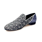 Load image into Gallery viewer, Doge (800B / PW) - Men&#39;s Moccasin in Silver Florato Venetian Fabric with Heel in Carbon Gray Kristall Covered in Genuine Italian Leather
