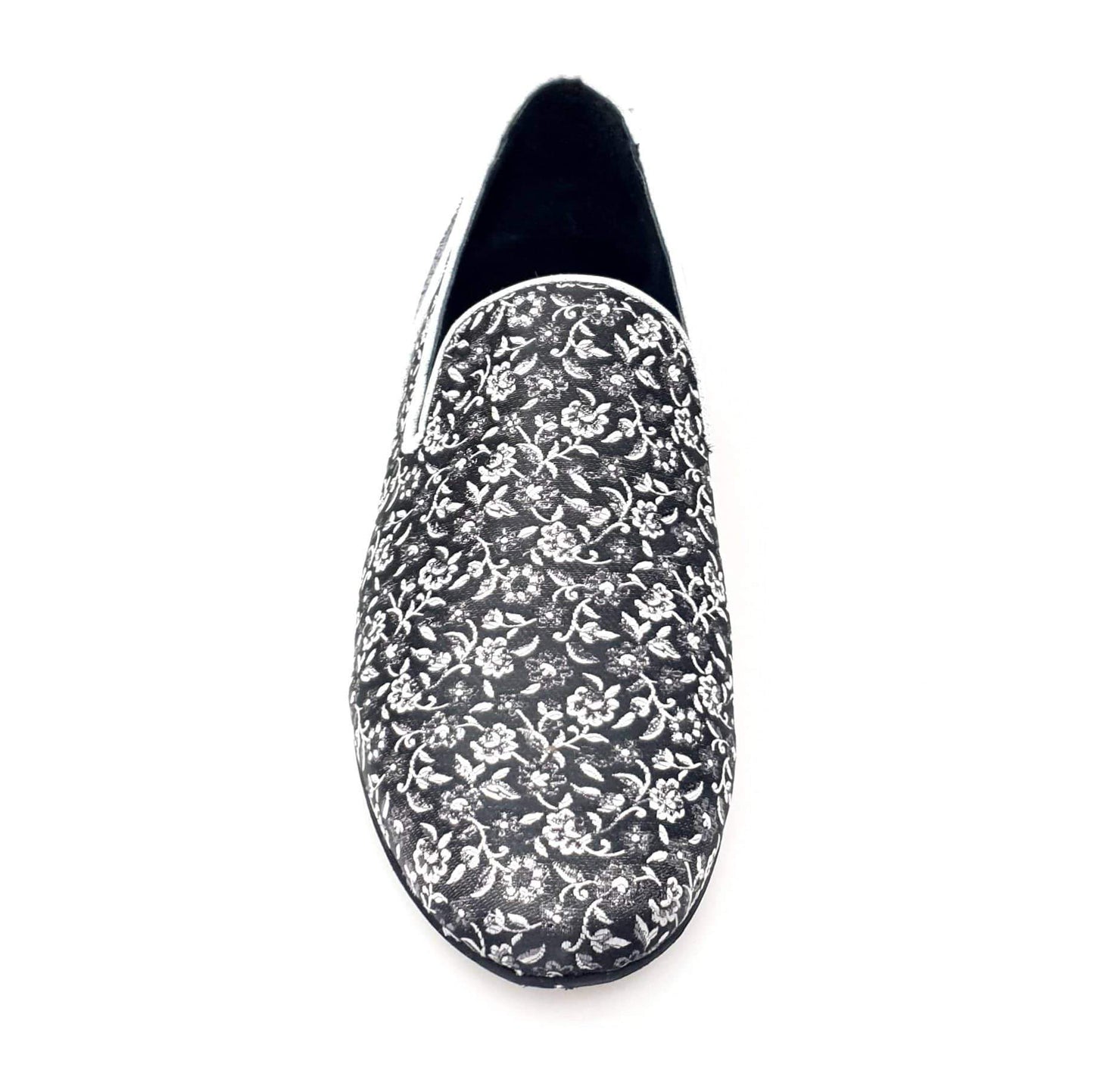 Mocassino uomo Doge in tessuto veneziano fiorato silver con tallone in glitter grigio carbon e rivestimento in vera pelle italiana.