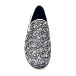 Load image into Gallery viewer, Doge (800B / PW) - Men&#39;s Moccasin in Silver Florato Venetian Fabric with Heel in Carbon Gray Kristall Covered in Genuine Italian Leather
