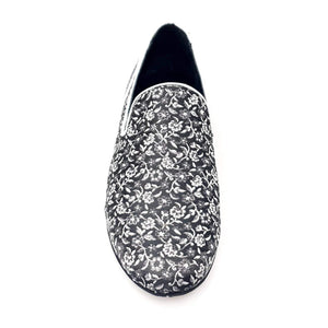 Doge (800B / PW) - Men's Moccasin in Silver Florato Venetian Fabric with Heel in Carbon Gray Kristall Covered in Genuine Italian Leather