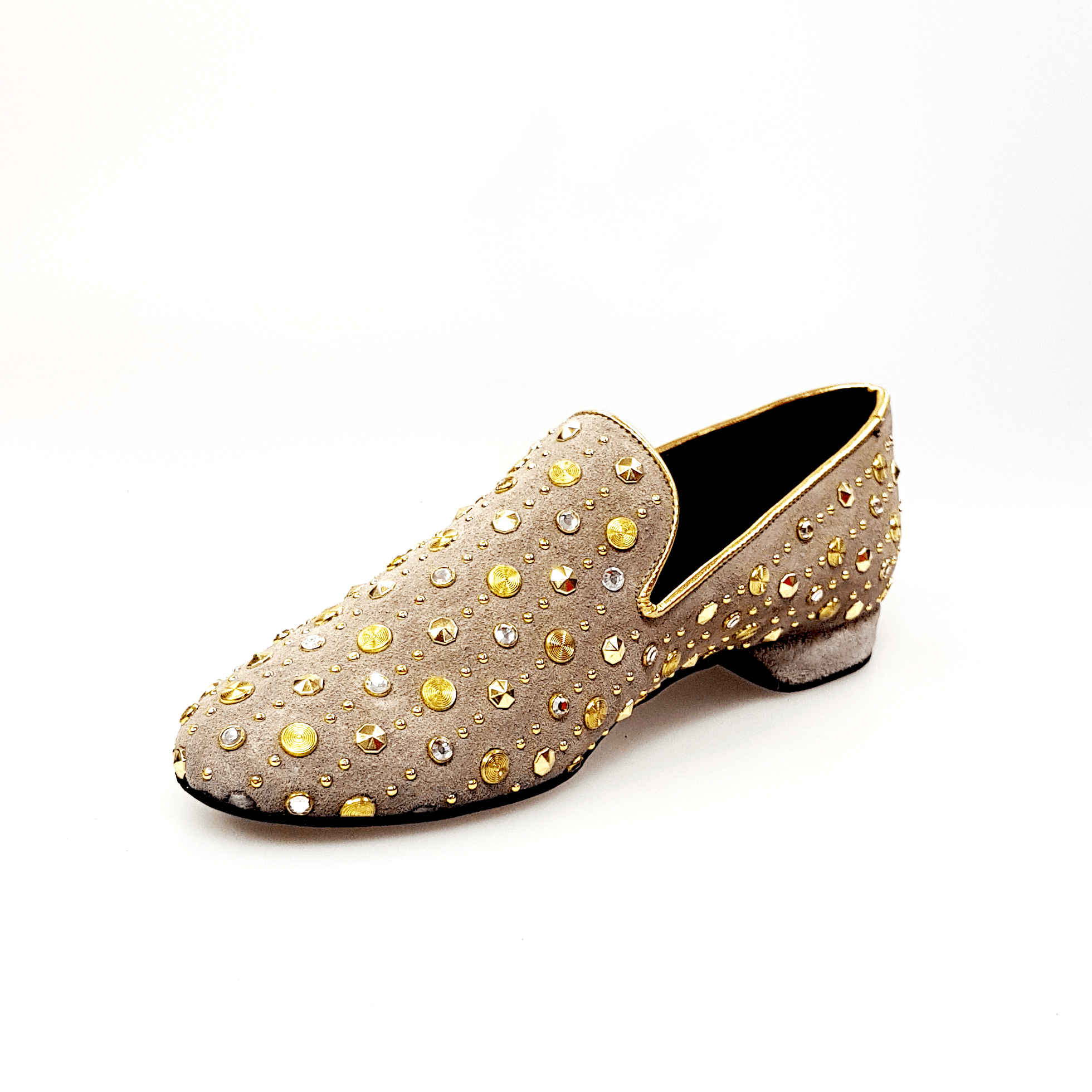 Jack Sparrow 800PW Men s Beige Suede Loafer with Gold Studs and Black Swarovski Embedded