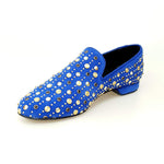 Load image into Gallery viewer, Jack Sparrow (800PW) - Men&#39;s Royal Blue Suede Loafer with Embedded Gold Studs and Black Swarovski
