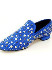 Carica immagine nella Galleria, Jack Sparrow Pirata (800PW) - Mocassino da Uomo in Camoscio Blu Royal con Borchie Oro e Swarovski Neri Incastonati
