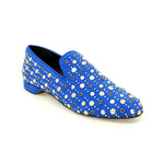 Load image into Gallery viewer, Jack Sparrow (800PW) - Men&#39;s Royal Blue Suede Loafer with Embedded Gold Studs and Black Swarovski
