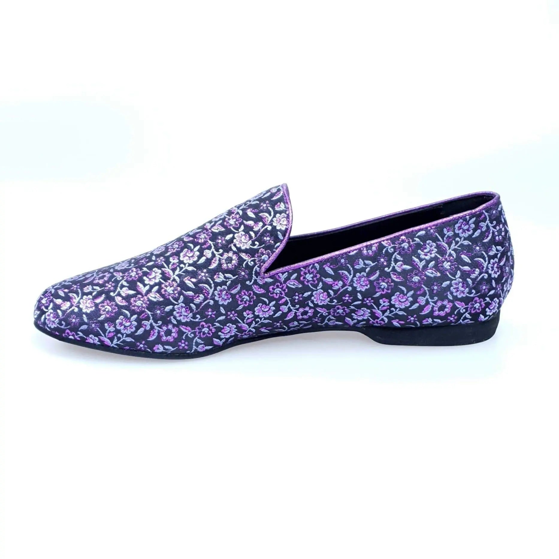 Scarpa mocassino da uomo Serse (800) Wish Dance Shop in tessuto con ricamo veneziano fiorato lilla, stile elegante e raffinato