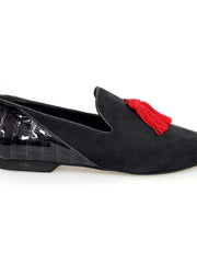 Carica immagine nella Galleria, Wish Dance Shop Mocassino Uomo in Camoscio Nero e Pom Pon Rosso
