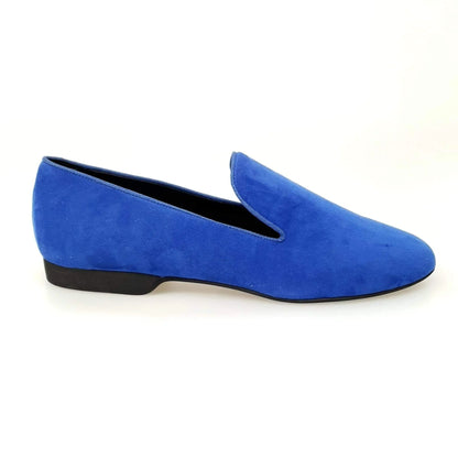Scarpa mocassino da uomo in camoscio Royal blu, modello Serse (800) di Wish Dance Shop, con suola in gomma e design elegante