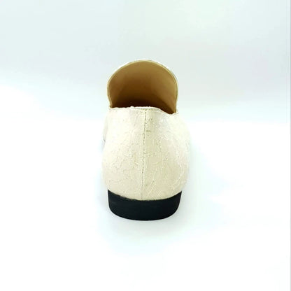 Mocassino da uomo Serse (800) in tessuto seta avorio con dettagli lavorati oro, scarpa elegante Wish Dance Shop