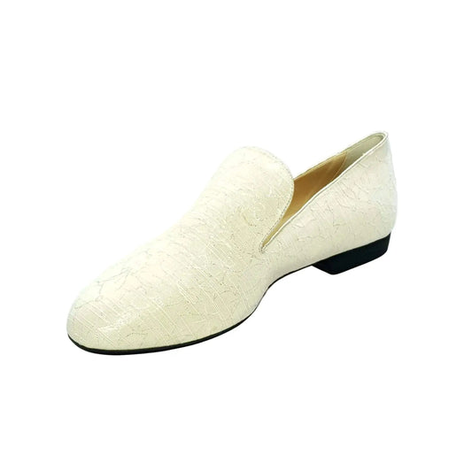 Mocassino da Uomo in Tessuto Seta Avorio Lavorato Oro elis Serse Wish Dance, vista laterale