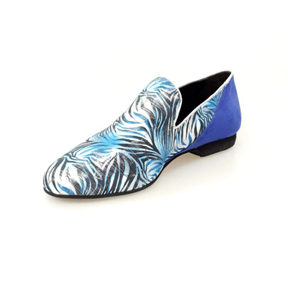 Scarpa mocassino da uomo Serse (800B) in giungla blu con tallone in camoscio blu, modello Wish Dance Shop.