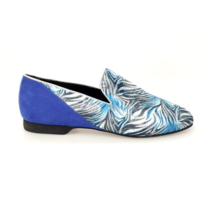 Scarpa mocassino da uomo Serse (800B) in giungla blu con tallone in camoscio blu, modello Wish Dance Shop.