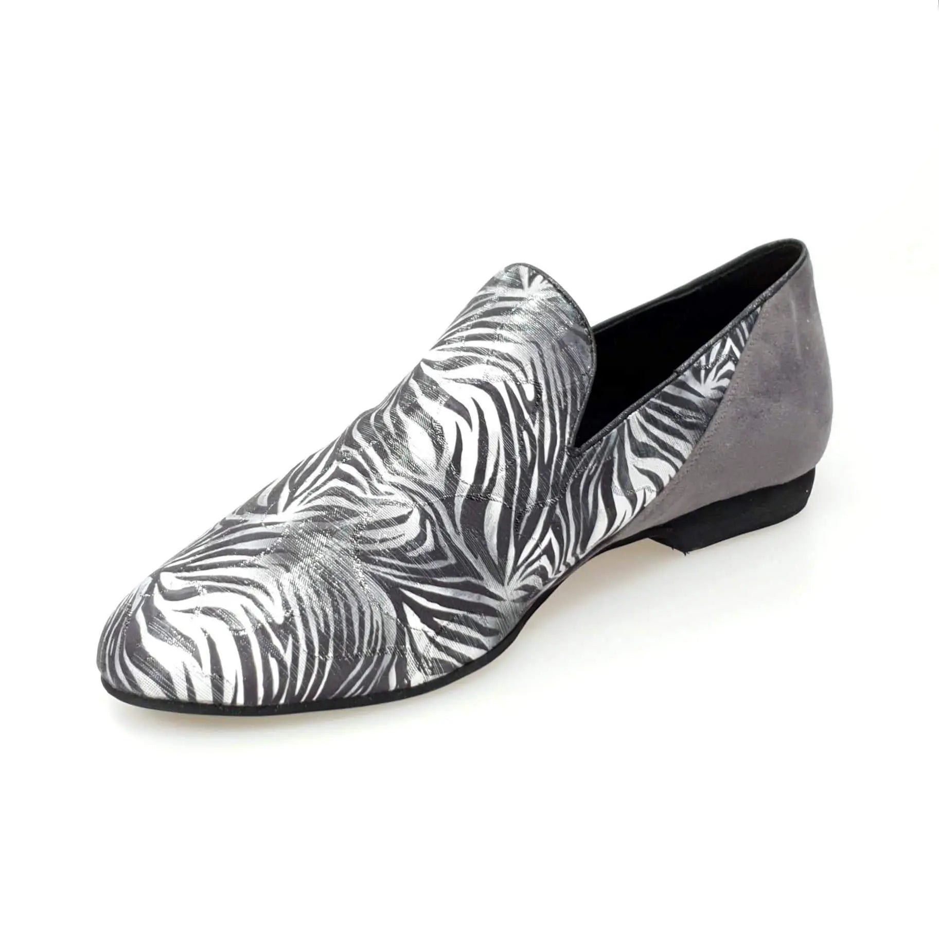 Mocassino da uomo Serse (800B) in tessuto fantasia giungla grigia con tallone in camoscio grigio, scarpa elegante Wish Dance Shop
