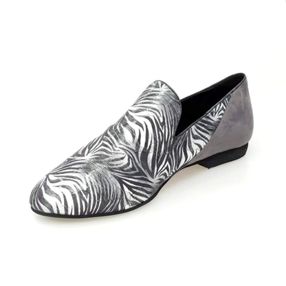 Mocassino da uomo Serse (800B) in tessuto fantasia giungla grigia con tallone in camoscio grigio, scarpa elegante Wish Dance Shop