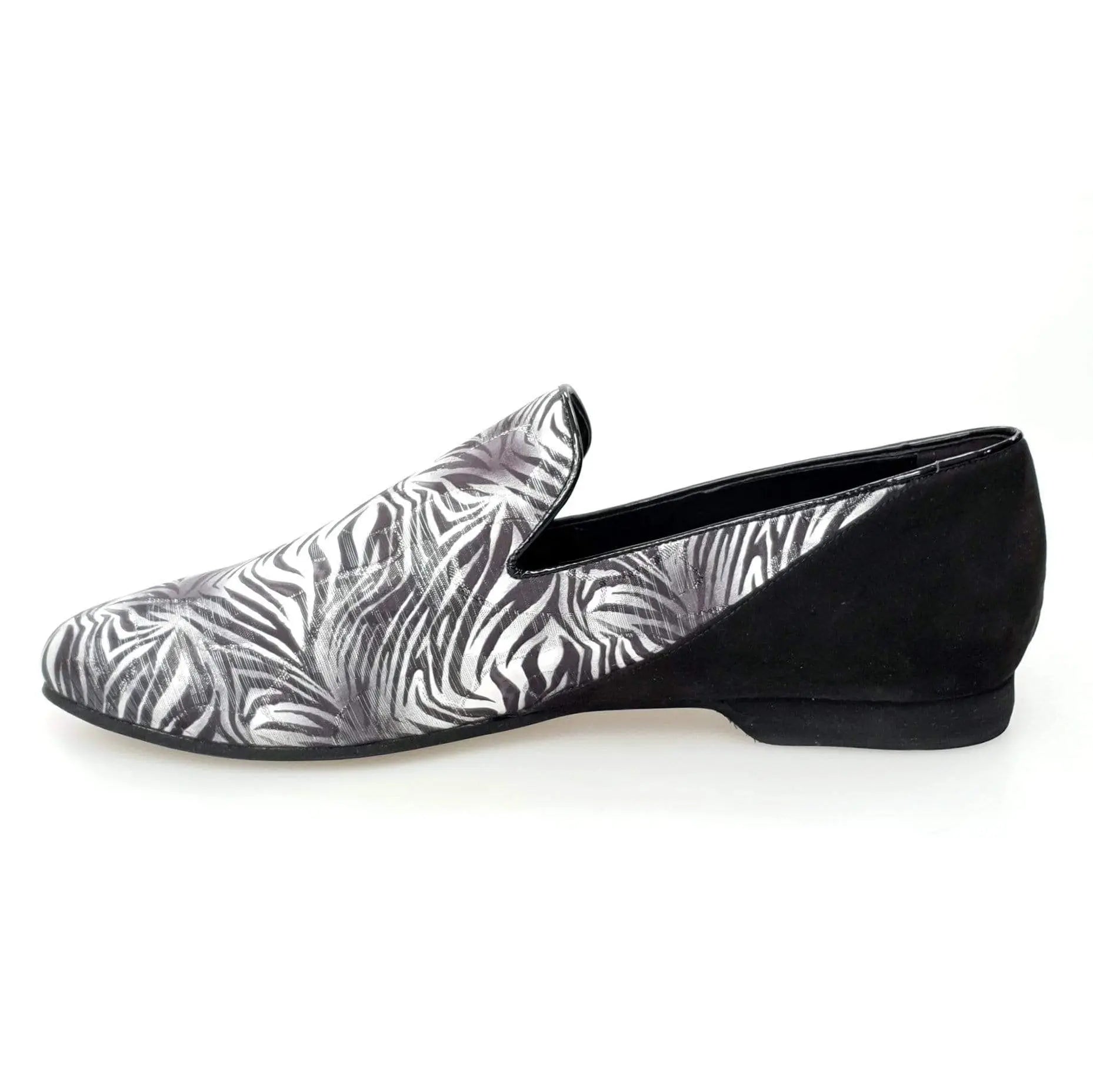 Mocassino da uomo Serse (800B) in tessuto fantasia giungla grigia con tallone in camoscio nero, scarpa elegante Wish Dance Shop