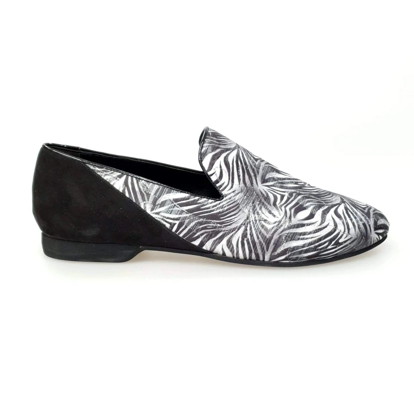 Mocassino da uomo Serse (800B) in tessuto fantasia giungla grigia con tallone in camoscio nero, scarpa Wish Dance Shop