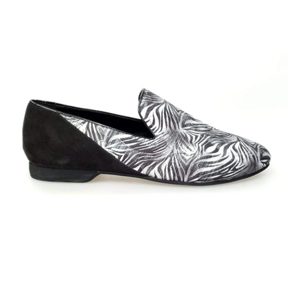 Mocassino da uomo Serse (800B) in tessuto fantasia giungla grigia con tallone in camoscio nero, scarpa Wish Dance Shop