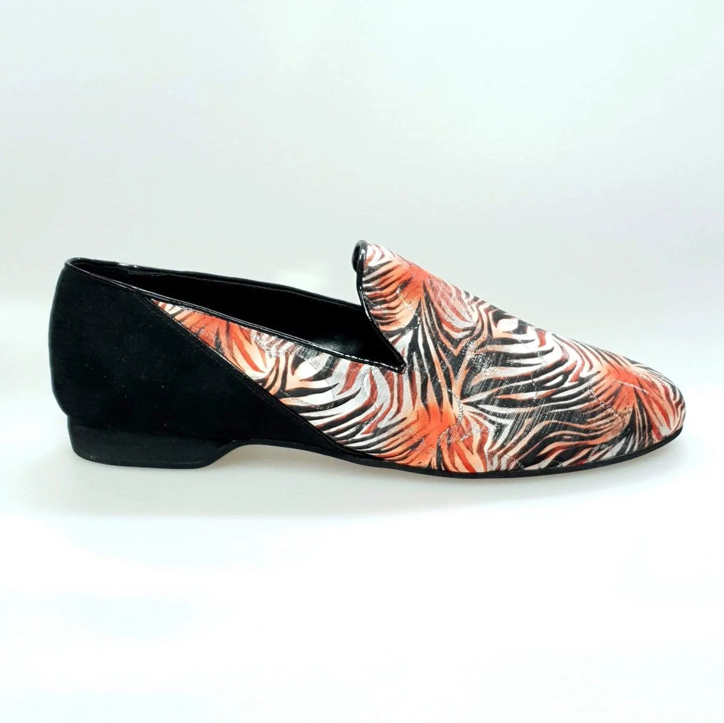 Mocassino da uomo Serse (800B) in tessuto fantasia giungla rossa con tallone in camoscio nero, Wish Dance Shop