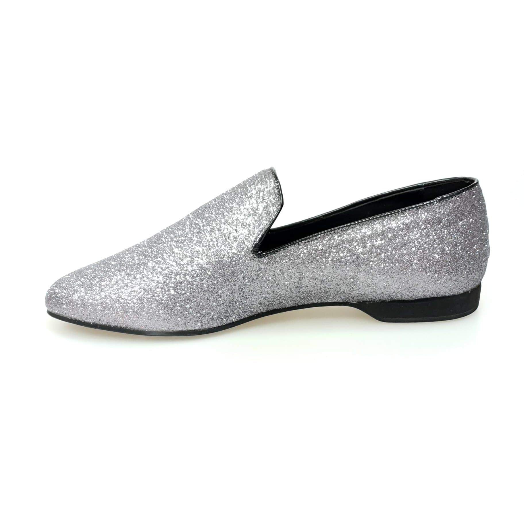Scarpa mocassino da uomo Serse (800) in glitter carbon, Wish Dance Shop, con suola e dettagli eleganti.