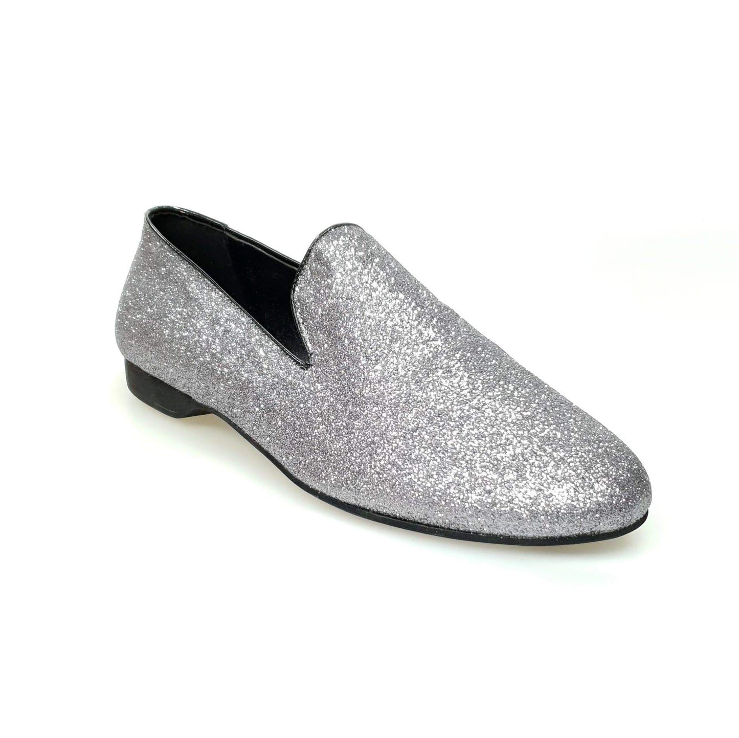 Mocassino da uomo Serse (800) in glitter carbon, scarpa elegante di Wish Dance Shop, con tomaia lucida e suola robusta.
