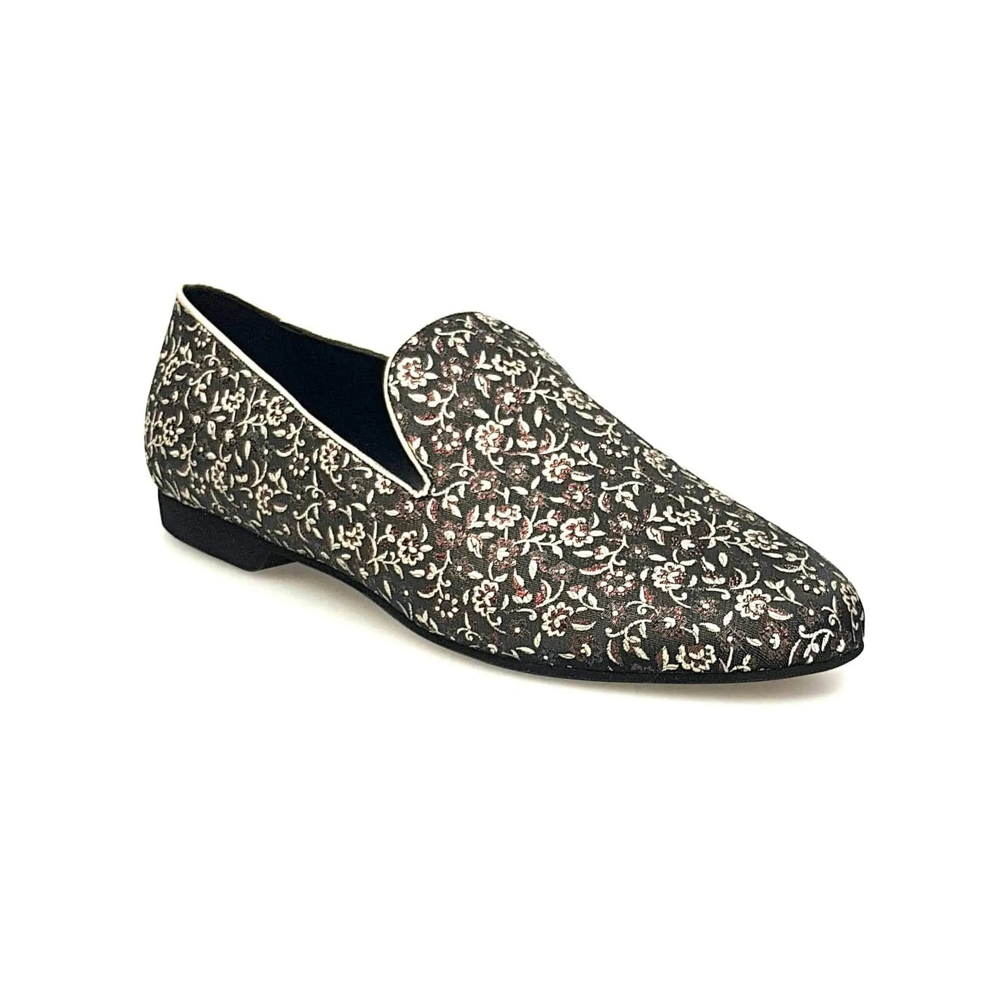 Mocassino da uomo Serse (800) in tessuto veneziano fiorato marrone, scarpa Wish Dance Shop, dettagli eleganti e stile classico