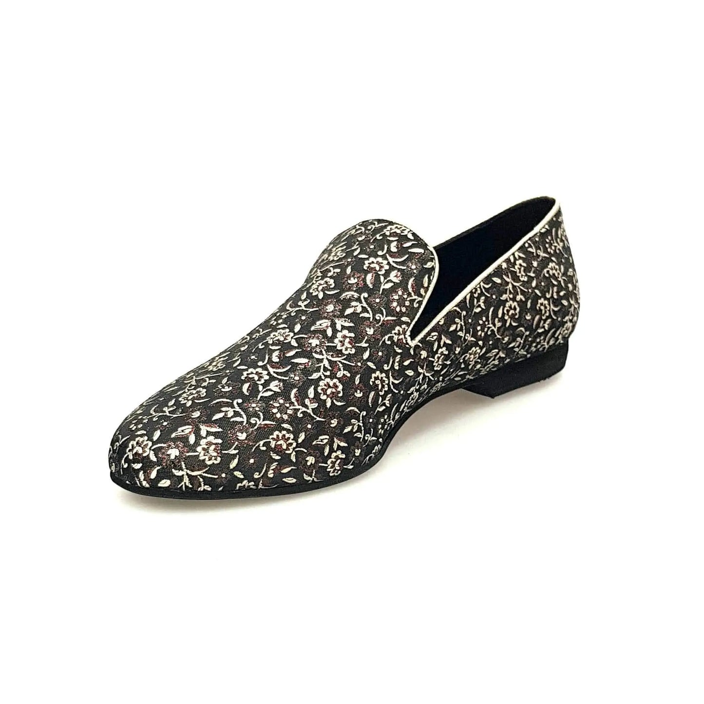 Mocassino da uomo Wish Dance Shop Serse (800) in tessuto veneziano fiorato marrone, scarpa elegante e comoda.