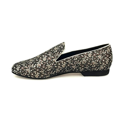 Mocassino da uomo Serse (800) in tessuto veneziano fiorato color marrone, scarpa elegante Wish Dance Shop.