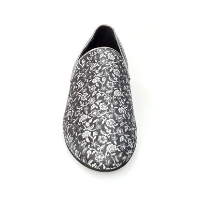 Mocassino da uomo Serse (800B) in tessuto veneziano grigio con tallone glitter carbon, scarpa elegante Wish Dance Shop