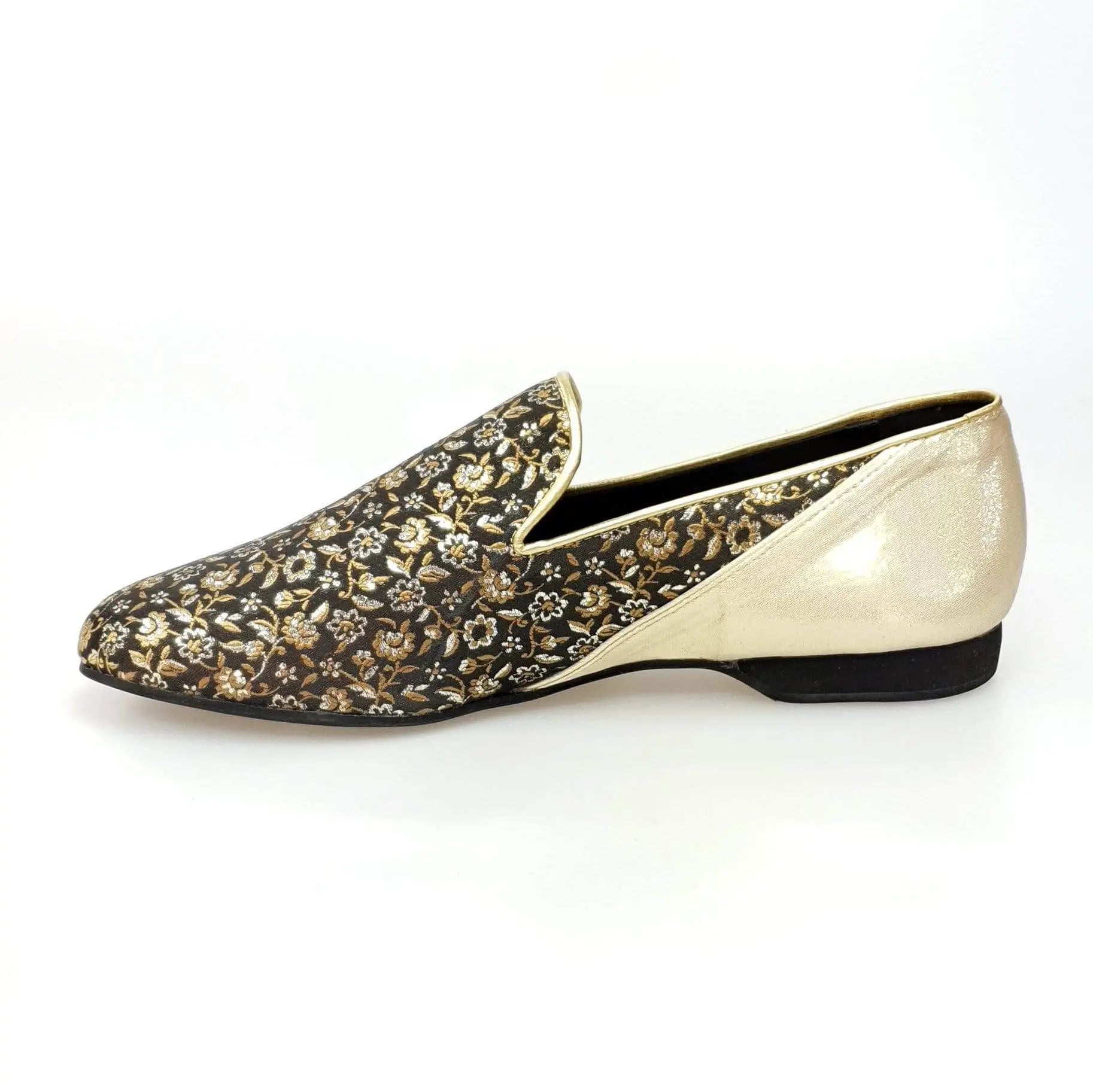 Scarpa da uomo Serse (800B) in tessuto veneziano con dettagli oro e tallone lurex oro, stile elegante e raffinato