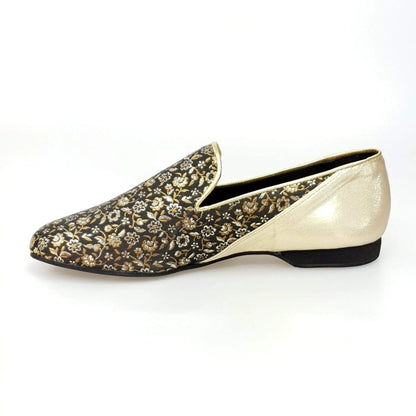 Scarpa da uomo Serse (800B) in tessuto veneziano con dettagli oro e tallone lurex oro, stile elegante e raffinato