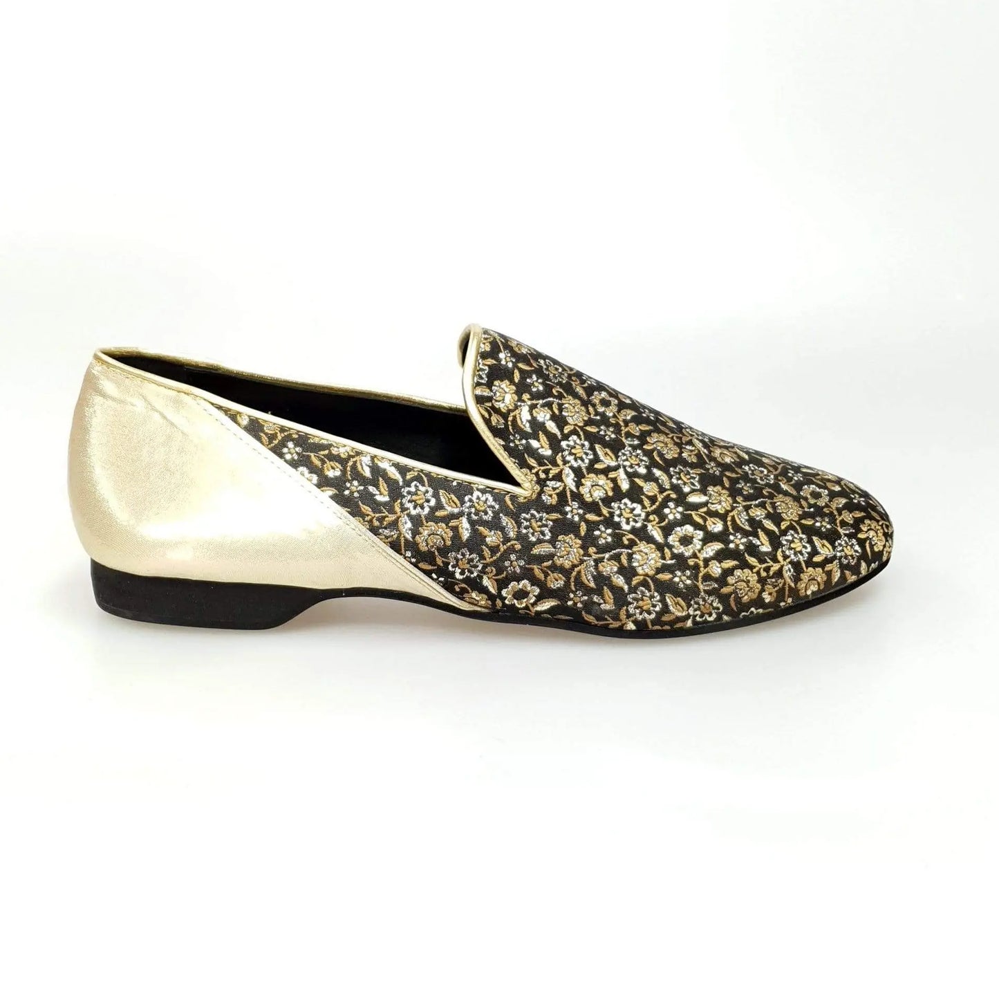 Mocassino da uomo Serse (800B) in tessuto veneziano con dettagli oro e tallone lurex oro, scarpa elegante Wish Dance Shop