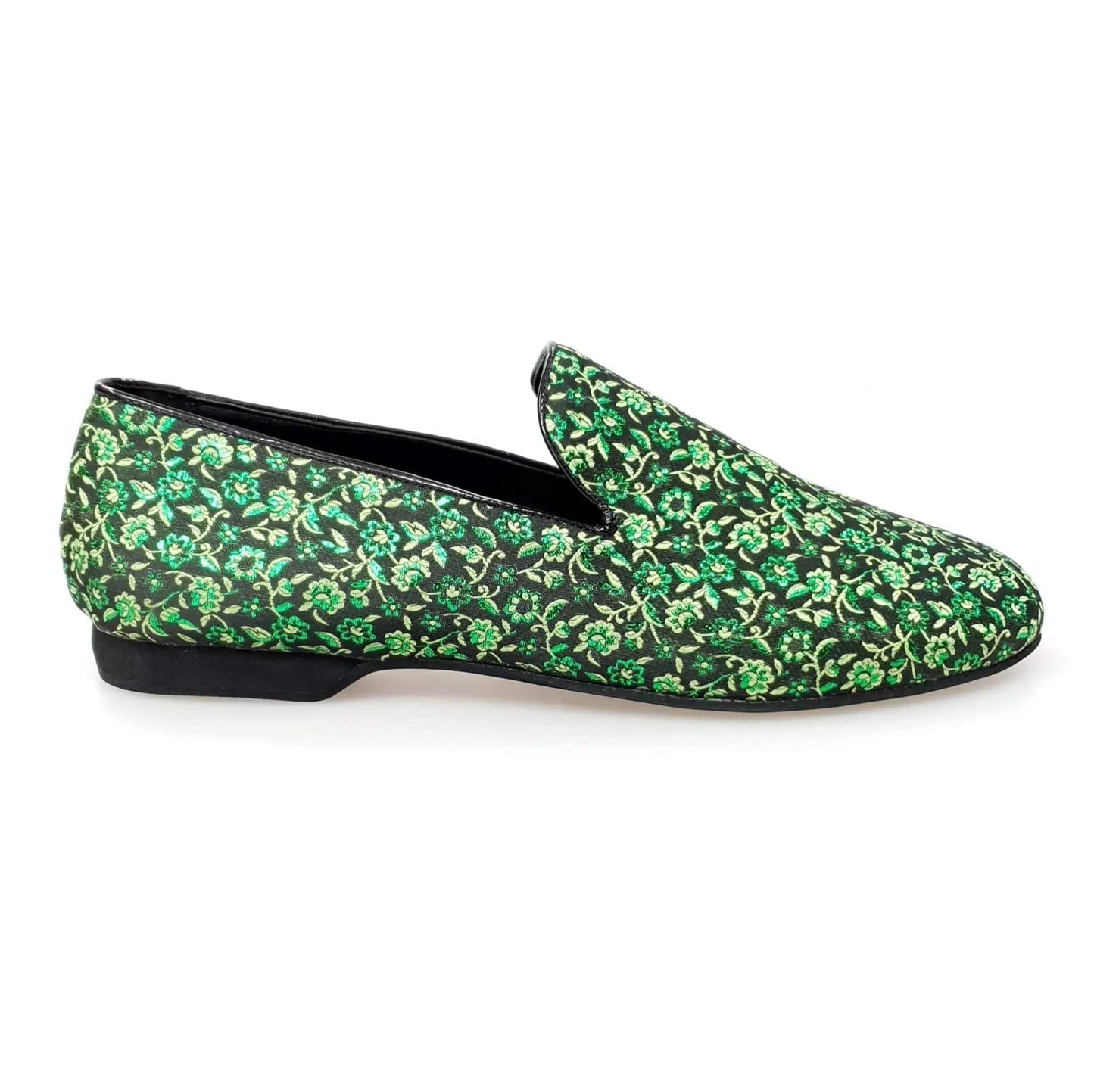 Mocassino da uomo in tessuto veneziano fiorato verde chiaro, scarpa Wish Dance Shop, stile elegante e casual.
