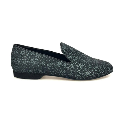 Scarpa mocassino da uomo Wish Dance Shop in tessuto veneziano fiorato verde scuro, stile elegante e confortevole.