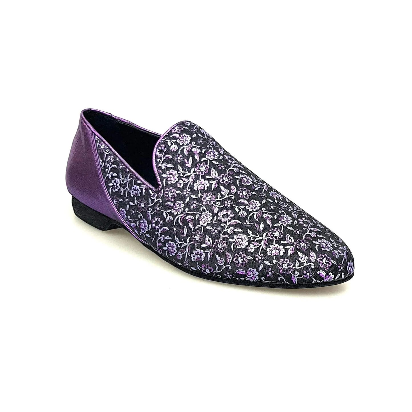 Mocassino da uomo Serse (800B) in tessuto veneziano viola con dettaglio lurex viola e tallone glitterato, marca Wish Dance Shop.