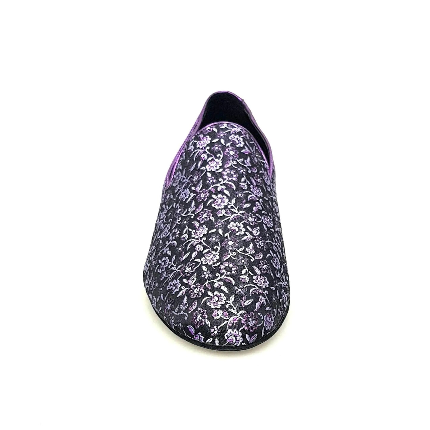 Scarpa mocassino da uomo Serse 800B in tessuto veneziano viola con dettagli lurex e tallone decorato in viola brillante