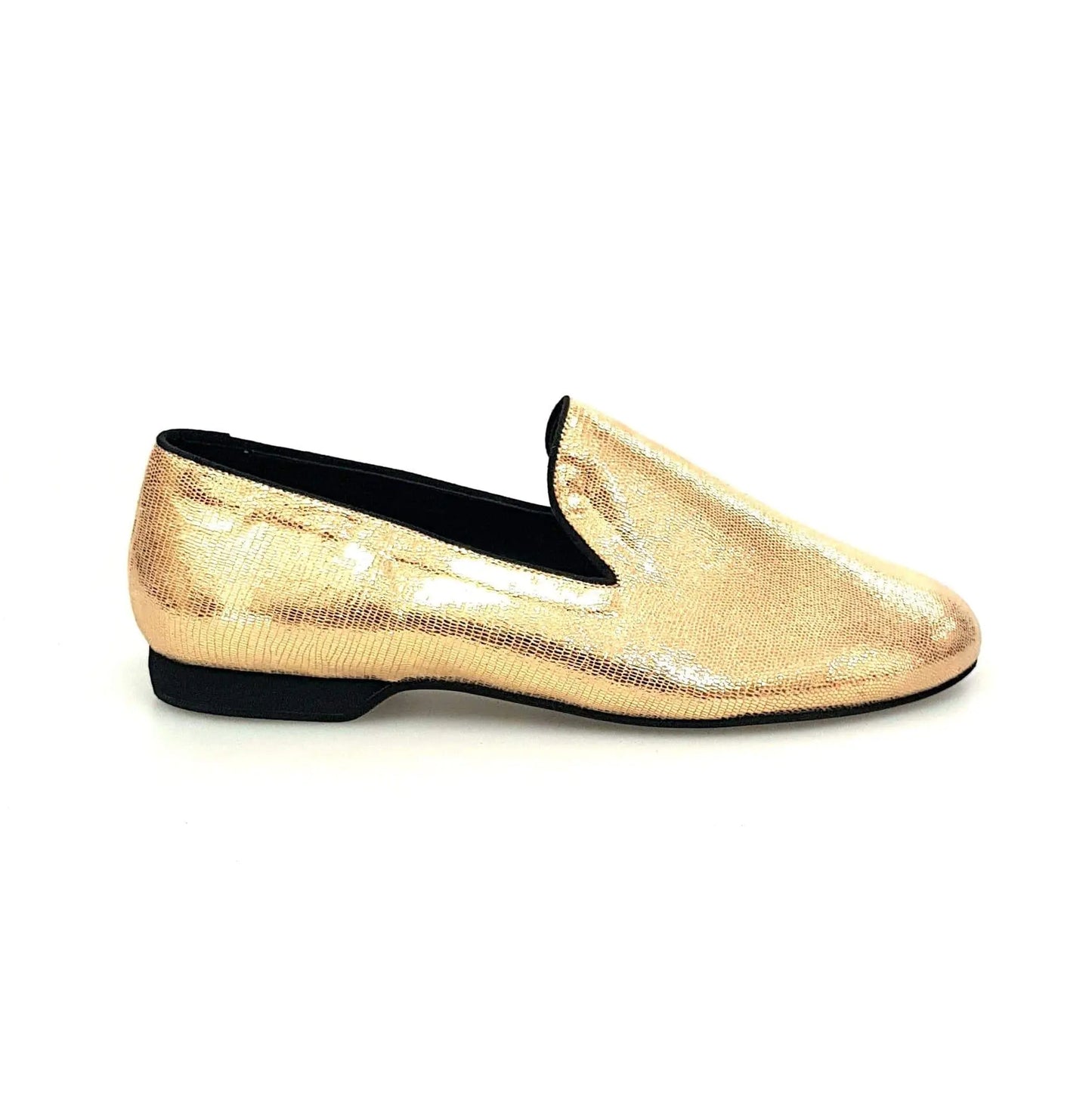 Mocassino da uomo Wish Dance Shop in pelle lavorata stile lucertola oro, scarpa elegante e raffinata.