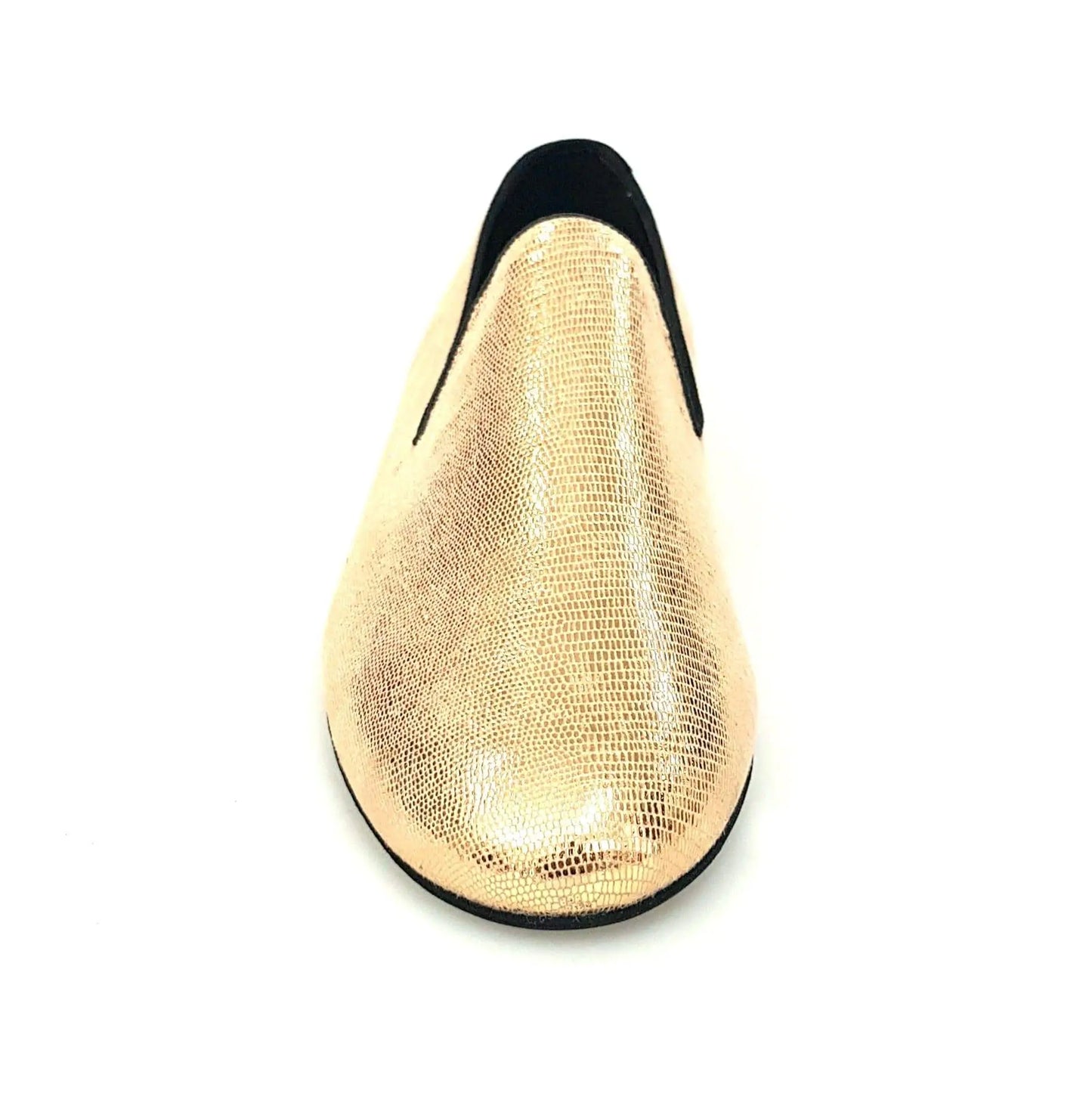 Mocassino da uomo Wish Dance Shop in pelle lavorata stile lucertola oro, scarpa elegante e raffinata.