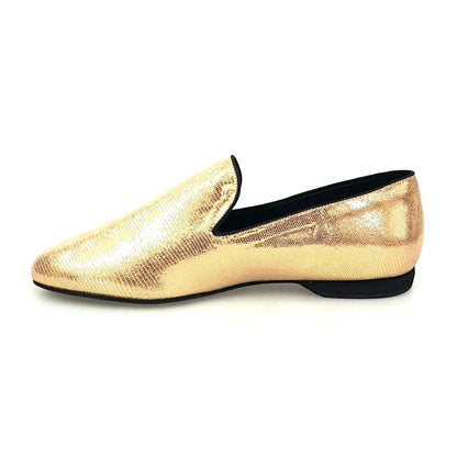 Mocassino da uomo Wish Dance Shop in pelle lavorata stile lucertola oro, elegante e sofisticato.